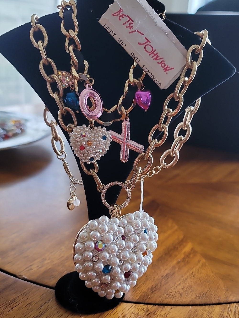 Betsy Johnson Pearl-Embellished Heart Charm Necklace & Bracelet - White